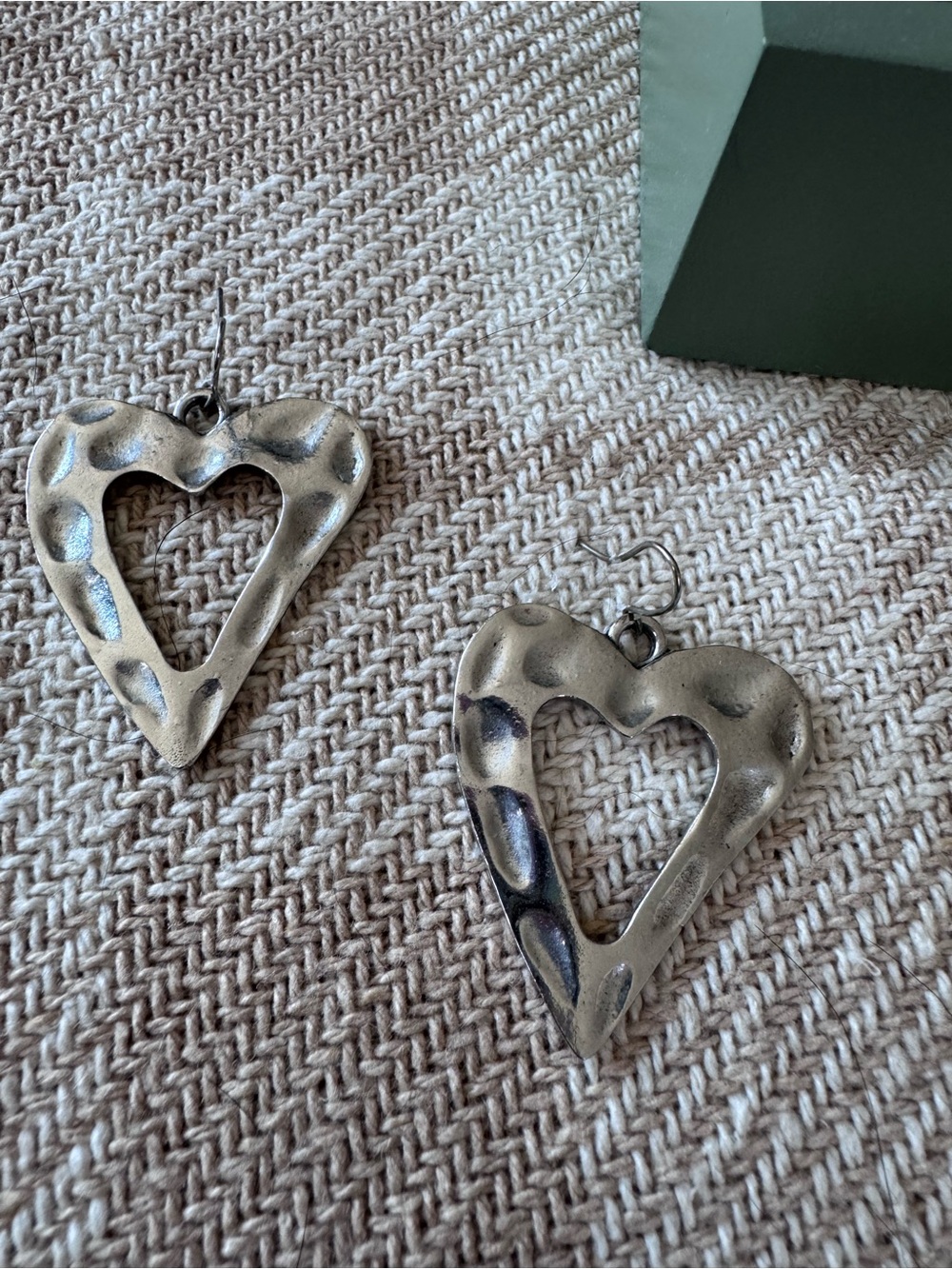 Silver Heart Metal Drop Earrings